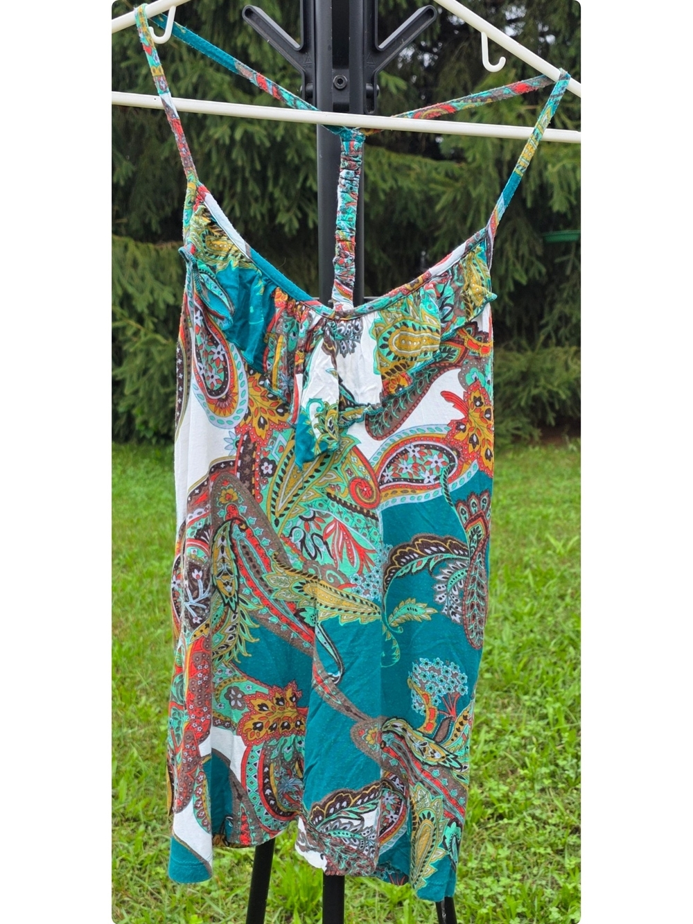 Twentyone Boho Paisley Strappy Braided T-Back Cami Tank Top Medium Teal